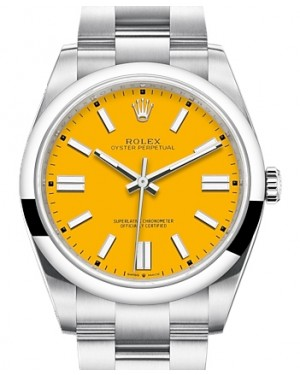 Rolex Oyster Perpetual 41-124300 (Oystersteel Oyster Bracelet, Yellow Index Dial, Domed Bezel)