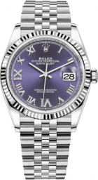 Rolex Datejust 36-126234 (Oystersteel Jubilee Bracelet, VI IX Gold Diamond-set Aubergine Dial, Fluted Bezel)