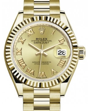 Rolex Lady-Datejust 28-279178 (Yellow Gold President Bracelet, Champagne Roman Dial, Fluted Bezel)