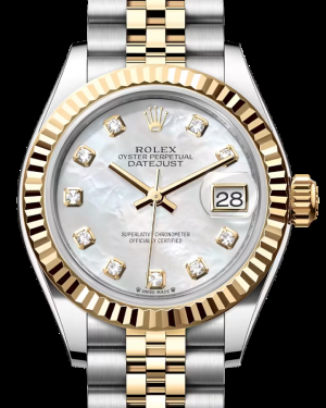 Rolex Lady-Datejust 28-279173 (Yellow Rolesor Jubilee Bracelet, Gold Diamond-set White MOP Dial, Fluted Bezel)