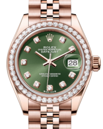 Rolex Lady-Datejust 28-279135RBR (Everose Gold Jubilee Bracelet, Gold Diamond-set Olive-green Dial, Diamond Bezel) (m279135rbr-0015)