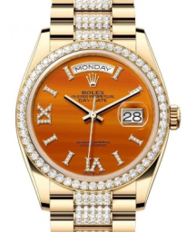 Rolex Day-Date 36-128348RBR (Yellow Gold Diamond-set President Bracelet, VI IX Gold Diamond-set Carnelian Dial, Diamond Bezel) (m128348rbr-0050)