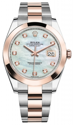 Rolex Datejust 41-126301 (Everose Rolesor Oyster Bracelet, Gold Diamond-set White MOP Dial, Smooth Bezel)