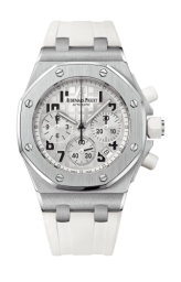 Audemars Piguet Royal Oak Offshore 37-26283ST.OO.D010CA.01 (White Rubber Strap, Méga Tapisserie Silver-toned Arabic Dial, Stainless Steel Smooth Bezel) (26283ST.OO.D010CA.01)