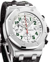 Audemars Piguet Royal Oak Offshore 42-26297CO.OO.D002CR.01 (Black Alligator Leather Strap, Méga Tapisserie Silver-toned Arabic Dial, Stainless Steel Smooth Bezel) (26297CO.OO.D002CR.01)