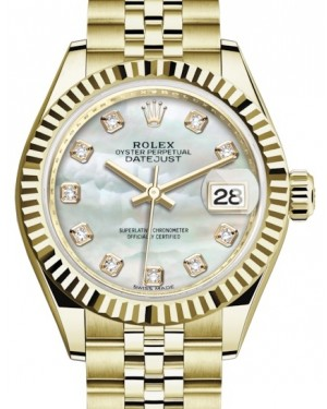 Rolex Lady-Datejust 28-279178 (Yellow Gold Jubilee Bracelet, Gold Diamond-set White MOP Dial, Fluted Bezel)