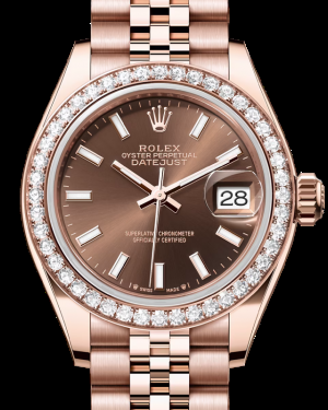 Rolex Lady-Datejust 28-279135RBR (Everose Gold Jubilee Bracelet, Chocolate Index Dial, Diamond Bezel)