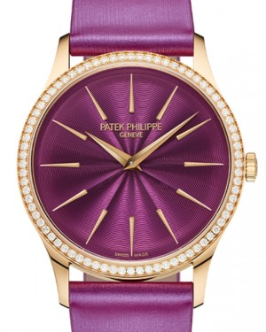 Patek Philippe Calatrava 35-4997/200R-001 (Satinated Purple Calfskin Strap, Embossed &amp; Lacquered Purple Index Dial, Diamond Bezel)