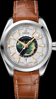 Omega Seamaster Aqua Terra 150M 43-220.93.43.22.99.001 (Brown Alligator Leather Strap, World Sand-blasted Platinum-gold Index Dial, Platinum-gold Bezel)