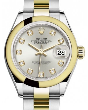 Rolex Lady-Datejust 28-279163 (Yellow Rolesor Oyster Bracelet, Gold Diamond-set Silver Dial, Domed Bezel)