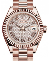 Rolex Lady-Datejust 28-279175 (Everose Gold President Bracelet, Diamond-paved Roman Dial, Fluted Bezel) (m279175-0023)