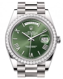 Rolex Day-Date 40-228349RBR (White Gold President Bracelet, Olive-green Roman Dial, Diamond Bezel) (m228349rbr-0030)