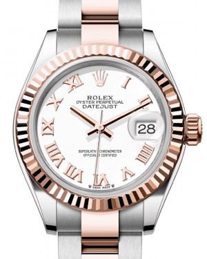 Rolex Lady-Datejust 28-279171 (Everose Rolesor Oyster Bracelet, White Roman Dial, Fluted Bezel)