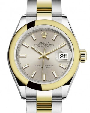 Rolex Lady-Datejust 28-279163 (Yellow Rolesor Oyster Bracelet, Silver Index Dial, Domed Bezel)