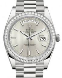 Rolex Day-Date 40-228349RBR (White Gold President Bracelet, Silver Stripe Index Dial, Diamond Bezel) (m228349rbr-0007)