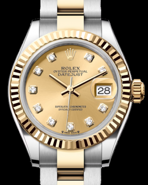 Rolex Lady-Datejust 28-279173 (Yellow Rolesor Oyster Bracelet, Gold Diamond-set Champagne Dial, Fluted Bezel)