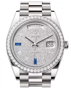 Rolex Day-Date 40-228349RBR (White Gold President Bracelet, Diamond-paved Sapphire-Diamond-set Index Dial, Diamond Bezel)