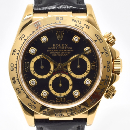 Rolex Daytona 16518G (Black Leather Strap, Black Dial, Black/Gold Subdials)