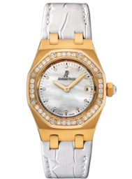 Audemars Piguet Royal Oak 33-67601BA.ZZ.D012CR.03 (White Alligator Leather Strap, White MOP Diamond-set Index Dial, Yellow Gold Diamond-set Bezel) (67601BA.ZZ.D012CR.03)