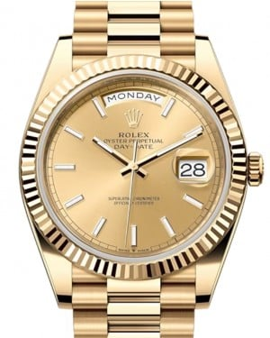 Rolex Day-Date 40-228238 (Yellow Gold President Bracelet, Champagne Index Dial, Fluted Bezel)