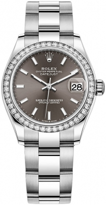 Rolex Datejust 31-278384RBR (Oystersteel Oyster Bracelet, Dark-grey Index Dial, Diamond Bezel)