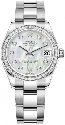 Rolex Datejust 31-278384RBR (Oystersteel Oyster Bracelet, Gold Diamond-set White MOP Dial, Diamond Bezel)