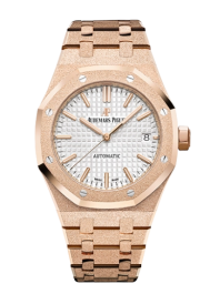 Audemars Piguet Royal Oak 37-15454OR.GG.1259OR.01 (Hammered Pink Gold Bracelet, Grande Tapisserie Silver-toned Index Dial, Frosted Pink Gold Bezel) (15454OR.GG.1259OR.01)