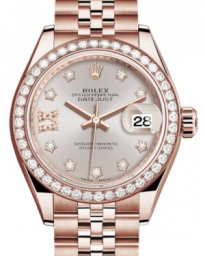Rolex Lady-Datejust 28-279135RBR (Everose Gold Jubilee Bracelet, Gold Diamond IX-set Sundust Dial, Diamond Bezel)