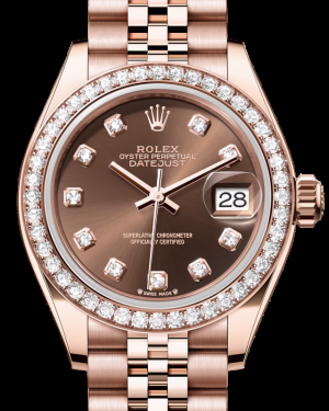 Rolex Lady-Datejust 28-279135RBR (Everose Gold Jubilee Bracelet, Gold Diamond-set Chocolate Dial, Diamond Bezel)