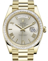 Rolex Day-Date 40-228398TBR (Yellow Gold President Bracelet, Silver Roman Dial, Diamond Bezel) (m228398tbr-0006)