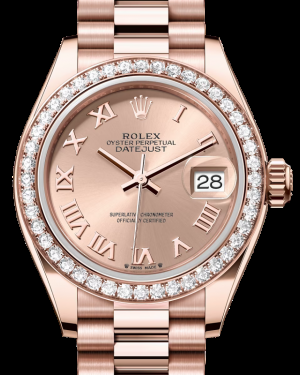 Rolex Lady-Datejust 28-279135RBR (Everose Gold President Bracelet, Rosé Roman Dial, Diamond Bezel)