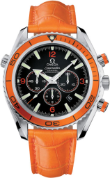 Omega Seamaster Planet Ocean 600M 45.5-2918.50.38 (Orange Alligator Leather Strap, Black Arabic/Index Dial, Rotating Orange Ceramic Bezel) (Omega 2918.50.38)