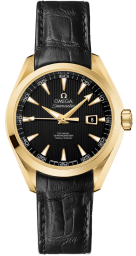 Omega Seamaster Aqua Terra 150M 34-231.53.34.20.01.001 (Black Alligator Leather Strap, Vertical-teak Black Index Dial, Yellow Gold Bezel) (Omega 231.53.34.20.01.001)