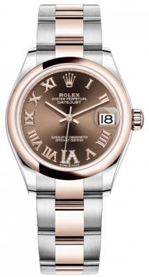 Rolex Datejust 31-278241 (Everose Rolesor Oyster Bracelet, VI Diamond-set Chocolate Dial, Domed Bezel)