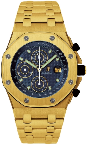 Audemars Piguet Royal Oak Offshore 42-25721BA.O.1000BA.02 (Yellow Gold Bracelet, Grande Tapisserie Blue Index Dial, Yellow Gold Smooth Bezel)