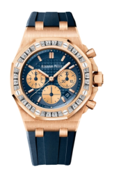 Audemars Piguet Royal Oak Offshore 37-26236OR.ZZ.D027CA.01 (Blue Rubber Strap, Lady Tapisserie Blue Index Dial, Baguette-cut Diamond-set Bezel) (26236OR.ZZ.D027CA.01)