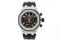 Audemars Piguet Royal Oak Offshore 37-26282SK.ZZ.D101CR.01 (Black Alligator Leather Strap, Méga Tapisserie Black Arabic Dial, Black Rubber-clad Stainless Steel Diamond-set Bezel) (26282SK.ZZ.D101CR.01)