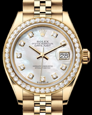 Rolex Lady-Datejust 28-279138RBR (Yellow Gold Jubilee Bracelet, Gold Diamond-set White MOP Dial, Diamond Bezel)