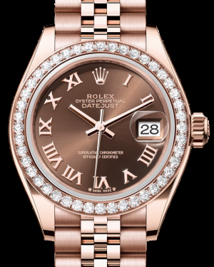 Rolex Lady-Datejust 28-279135RBR (Everose Gold Jubilee Bracelet, Chocolate Roman Dial, Diamond Bezel)