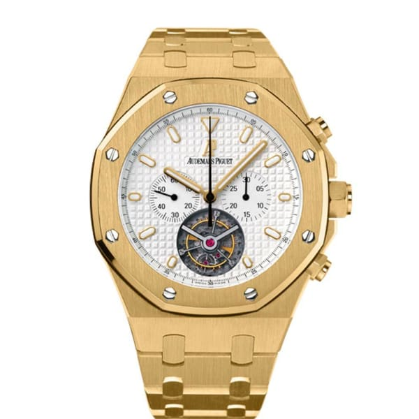 Audemars Piguet Royal Oak 44-25977BA.OO.1205BA.02 (Yellow Gold Bracelet, Grande Tapisserie Silver-toned Index Dial, Yellow Gold Smooth Bezel)