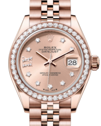 Rolex Lady-Datejust 28-279135RBR (Everose Gold Jubilee Bracelet, Gold Diamond IX-set Rosé Dial, Diamond Bezel)