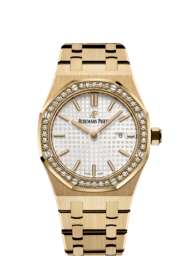 Audemars Piguet Royal Oak 33-67651BA.ZZ.1261BA.01 (Yellow Gold Bracelet, Grande Tapisserie Silver-toned Dial Index Dial, Brilliant-cut Diamond-set Bezel) (67651BA.ZZ.1261BA.01)