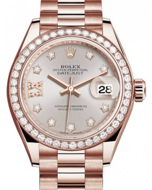 Rolex Lady-Datejust 28-279135RBR (Everose Gold President Bracelet, Gold Diamond IX-set Sundust Dial, Diamond Bezel)