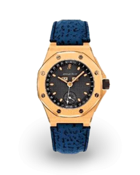 Audemars Piguet Royal Oak Offshore 38-25808BA.O.0009/01 (Blue Alligator Leather Strap, Petite Tapisserie Black Index Dial, Yellow Gold Smooth Bezel) (25808BA.O.0009/01)