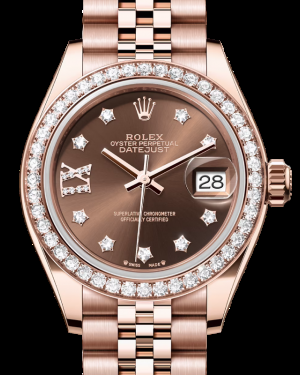 Rolex Lady-Datejust 28-279135RBR (Everose Gold Jubilee Bracelet, Gold Diamond IX-set Chocolate Dial, Diamond Bezel)