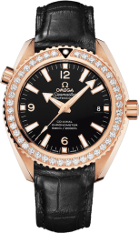 Omega Seamaster Planet Ocean 600M 42-232.58.42.21.01.001 (Black Alligator Leather Strap, Black Arabic/Index Dial, Red Gold Diamond-set Bezel) (Omega 232.58.42.21.01.001)