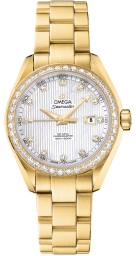 Omega Seamaster Aqua Terra 150M 34-231.55.34.20.55.001 (Yellow Bracelet, Vertical-teak White MOP Diamond Index Dial, Yellow Gold Diamond-set Bezel) (Omega 231.55.34.20.55.001)