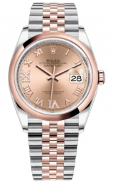 Rolex Datejust 36-126201 (Everose Rolesor Jubilee Bracelet, VI IX Gold Diamond-set Rosé Dial, Domed Bezel)