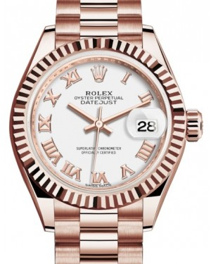 Rolex Lady-Datejust 28-279175 (Everose Gold President Bracelet, White Roman Dial, Fluted Bezel)