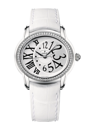 Audemars Piguet Millenary 39.5-77301ST.ZZ.D015CR.01 (White Alligator Leather Strap, Silver-toned Arabic/Roman Dial, Stainless Steel Diamond-set Bezel)